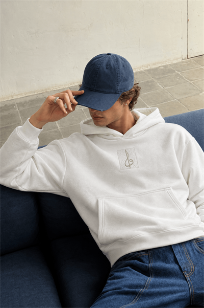 Erkek Horse Patch Detaylı Oversize Hoodie Ekru