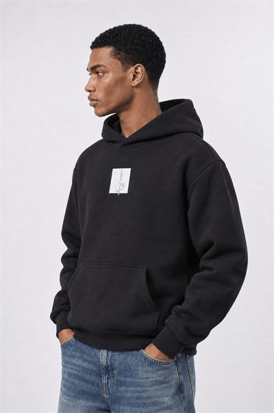 Erkek Horse Patch Detaylı Oversize Hoodie Siyah