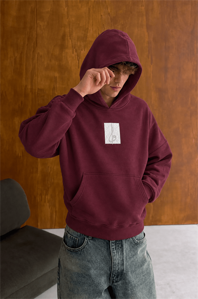 Erkek Horse Patch Detaylı Oversize Hoodie Bordo