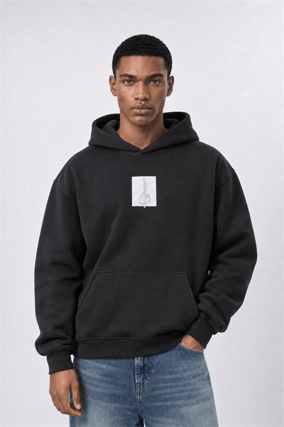 Erkek Horse Patch Detaylı Oversize Hoodie Siyah