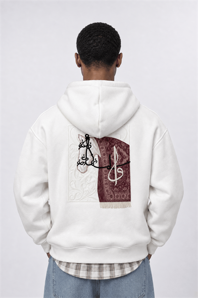 Erkek Horse Patch Detaylı Oversize Hoodie Ekru