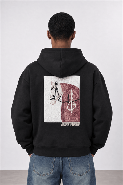 Erkek Horse Patch Detaylı Oversize Hoodie Siyah