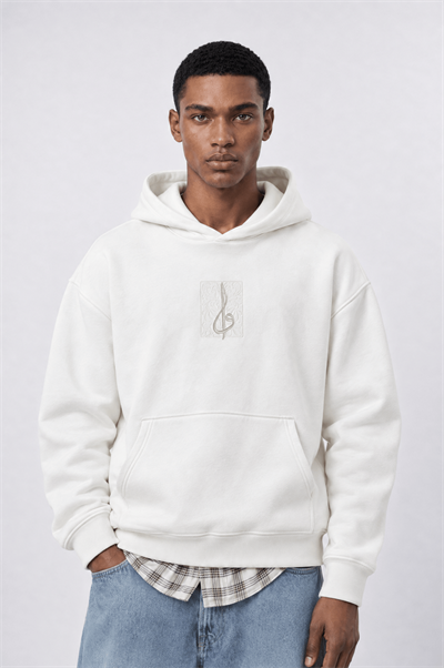 Erkek Horse Patch Detaylı Oversize Hoodie Ekru