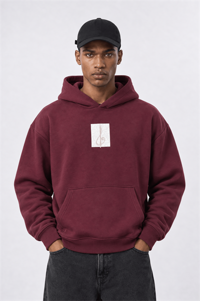 Erkek Horse Patch Detaylı Oversize Hoodie Bordo