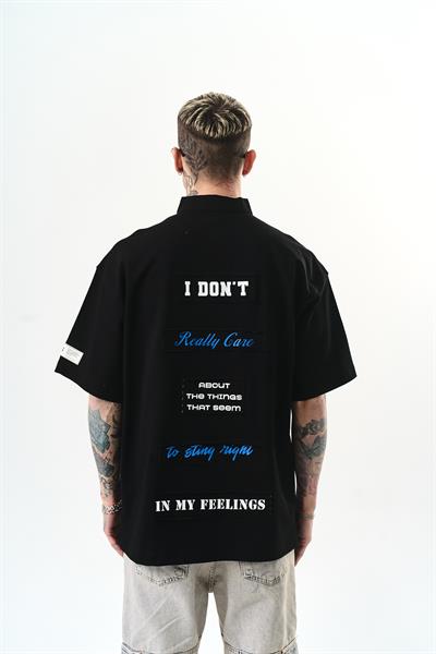 Erkek I Dont Nakışlı Oversize T-Shirt Siyah