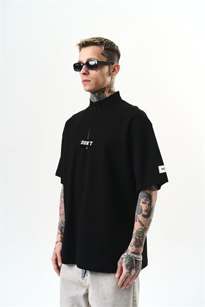 Erkek I Dont Nakışlı Oversize T-Shirt Siyah