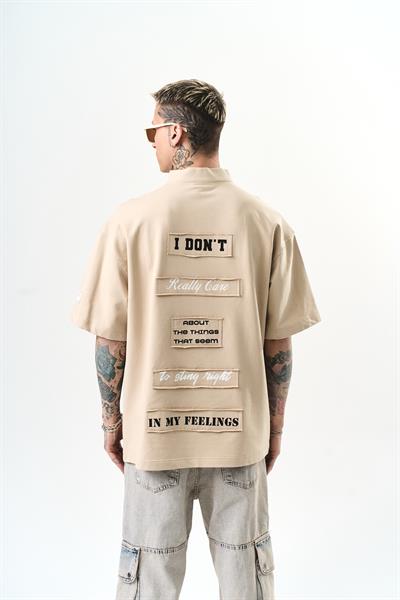 Erkek I Dont Nakışlı Oversize T-Shirt Bej