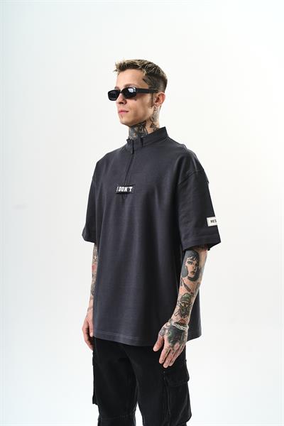Erkek I Dont Nakışlı Oversize T-Shirt Füme
