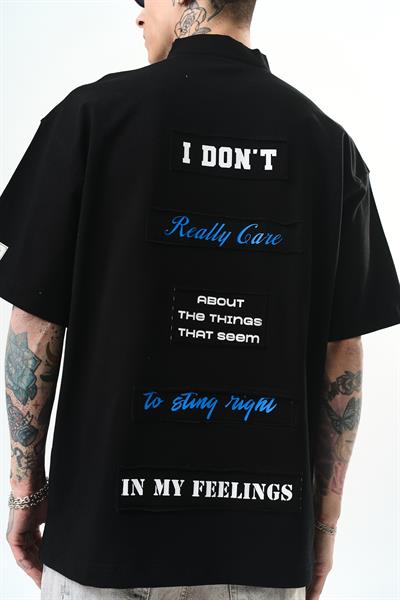 Erkek I Dont Nakışlı Oversize T-Shirt Siyah