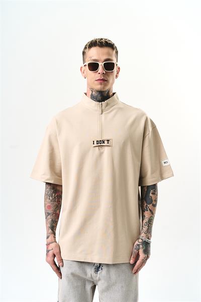 Erkek I Dont Nakışlı Oversize T-Shirt Bej