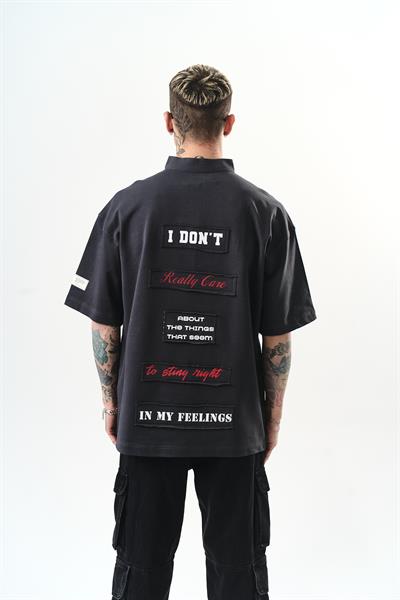 Erkek I Dont Nakışlı Oversize T-Shirt Füme