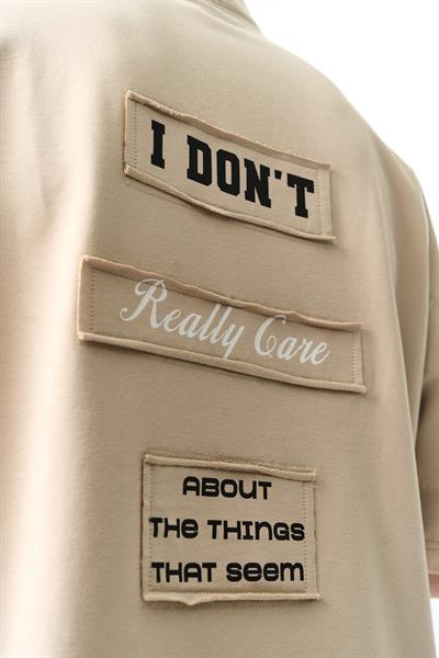 Erkek I Dont Nakışlı Oversize T-Shirt Bej