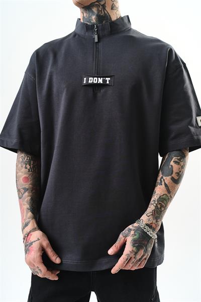 Erkek I Dont Nakışlı Oversize T-Shirt Füme