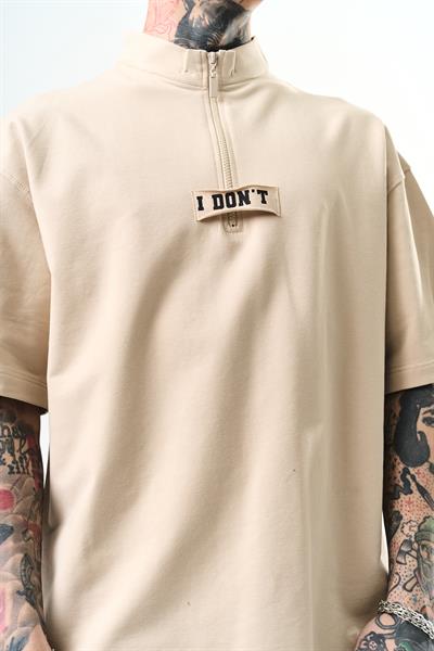 Erkek I Dont Nakışlı Oversize T-Shirt Bej
