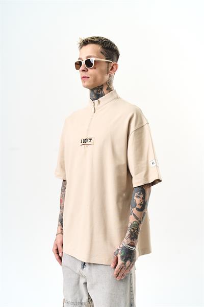 Erkek I Dont Nakışlı Oversize T-Shirt Bej