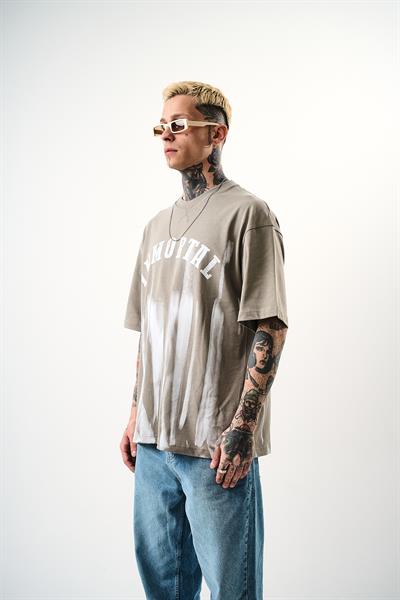 Erkek İmmortal Baskılı Oversize T-Shirt Gri