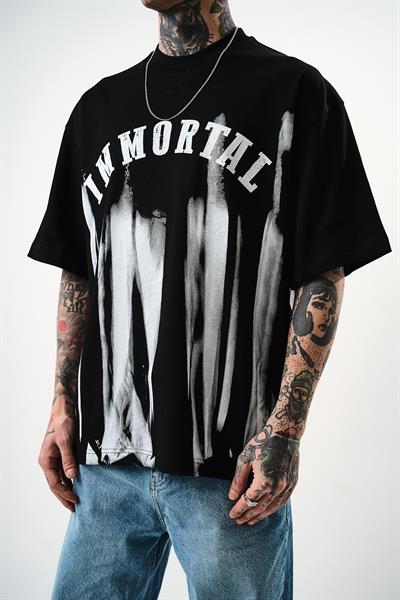 Erkek İmmortal Baskılı Oversize T-Shirt Siyah
