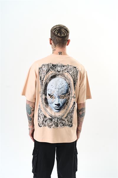 Erkek Indefinite Baskılı Oversize T-Shirt Bej