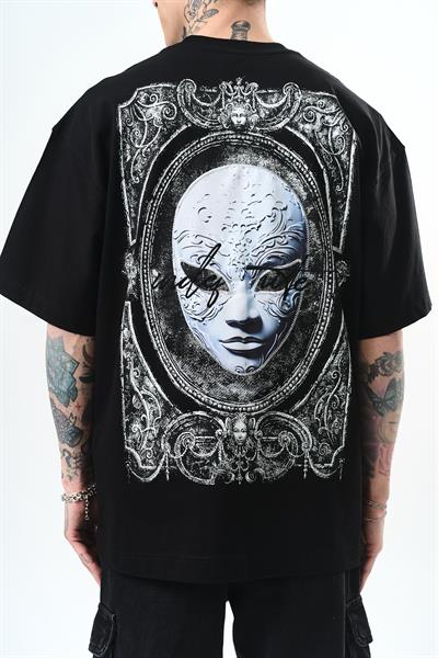 Erkek Indefinite Baskılı Oversize T-Shirt Siyah