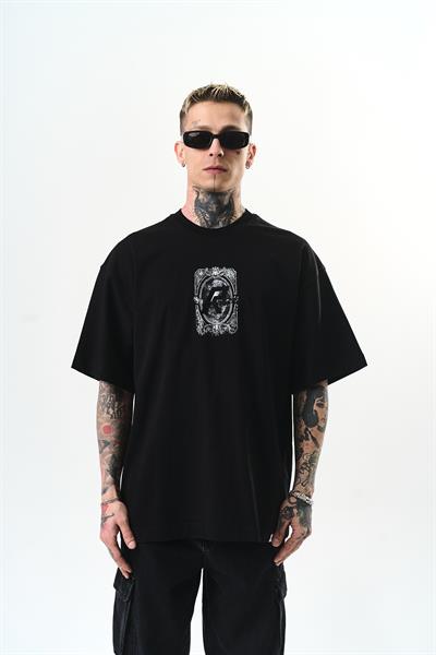 Erkek Indefinite Baskılı Oversize T-Shirt Siyah