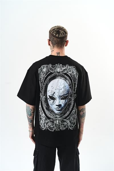 Erkek Indefinite Baskılı Oversize T-Shirt Siyah