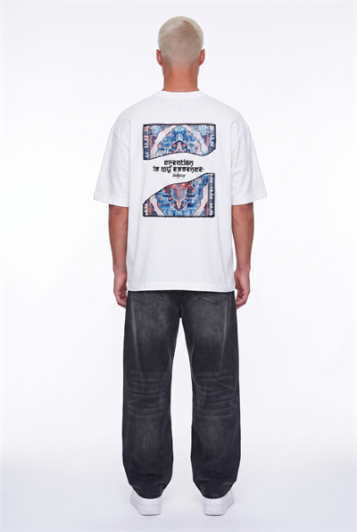 Erkek Itsbyzey Nakış Detaylı Oversize T-Shirt Ekru