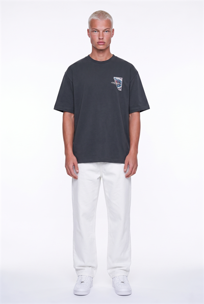 Erkek Itsbyzey Nakış Detaylı Oversize T-Shirt Füme