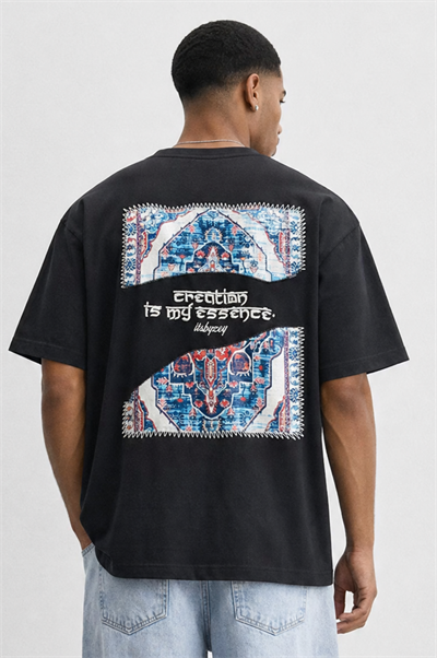 Erkek Itsbyzey Nakış Detaylı Oversize T-Shirt Siyah