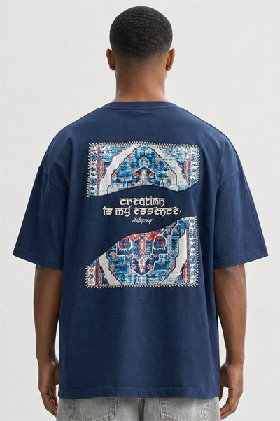 Erkek Itsbyzey Nakış Detaylı Oversize T-Shirt Lacivert
