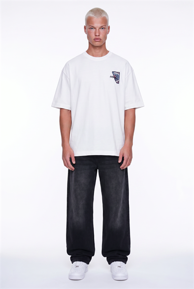 Erkek Itsbyzey Nakış Detaylı Oversize T-Shirt Ekru