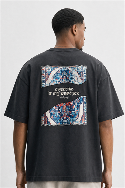 Erkek Itsbyzey Nakış Detaylı Oversize T-Shirt Füme