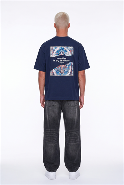 Erkek Itsbyzey Nakış Detaylı Oversize T-Shirt Lacivert