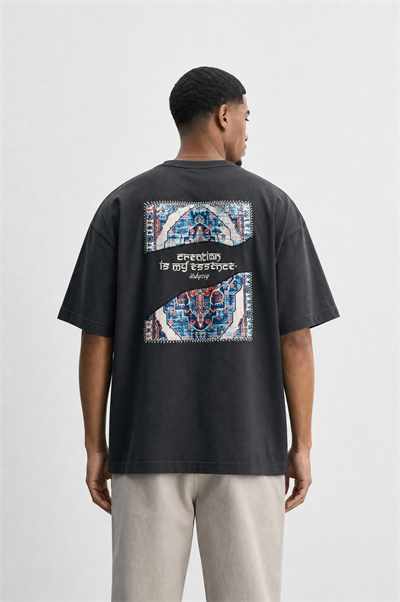 Erkek Itsbyzey Nakış Detaylı Oversize T-Shirt Füme