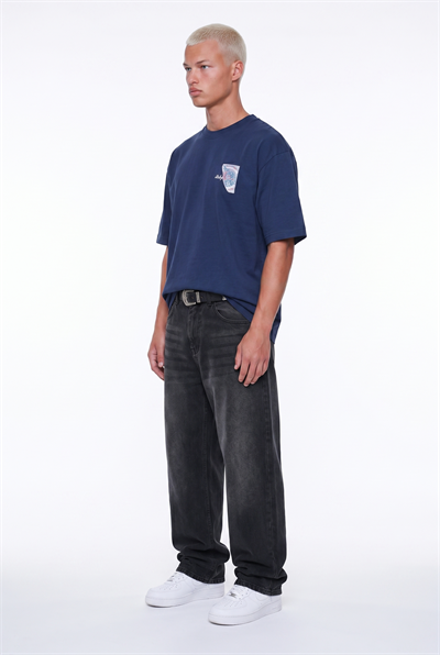 Erkek Itsbyzey Nakış Detaylı Oversize T-Shirt Lacivert