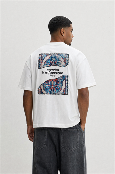 Erkek Itsbyzey Nakış Detaylı Oversize T-Shirt Ekru