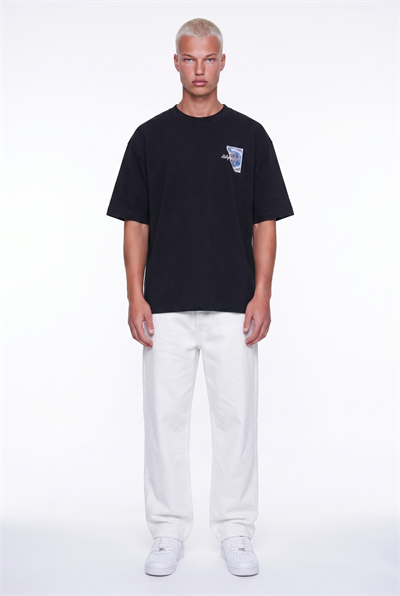 Erkek Itsbyzey Nakış Detaylı Oversize T-Shirt Siyah