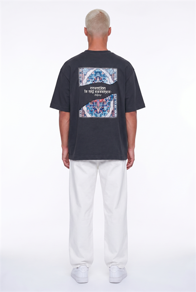 Erkek Itsbyzey Nakış Detaylı Oversize T-Shirt Füme