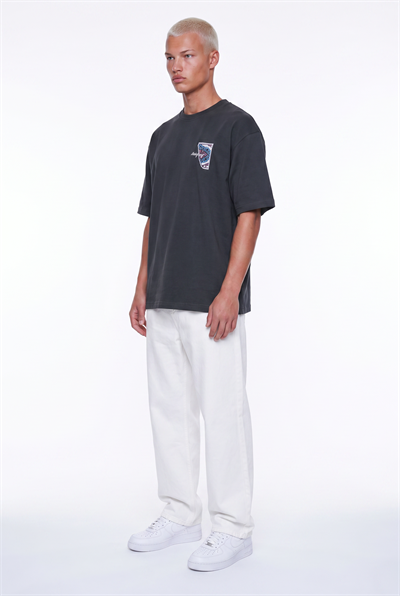 Erkek Itsbyzey Nakış Detaylı Oversize T-Shirt Füme