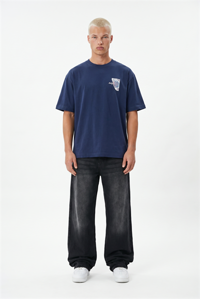 Erkek Itsbyzey Nakış Detaylı Oversize T-Shirt Lacivert