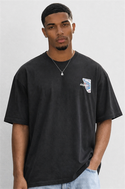 Erkek Itsbyzey Nakış Detaylı Oversize T-Shirt Siyah