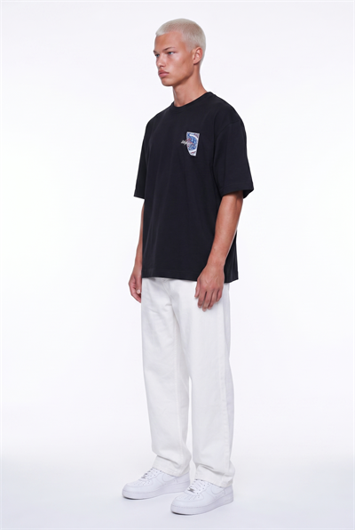 Erkek Itsbyzey Nakış Detaylı Oversize T-Shirt Siyah