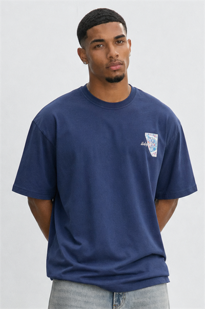 Erkek Itsbyzey Nakış Detaylı Oversize T-Shirt Lacivert