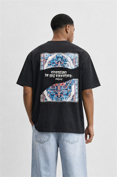 Erkek Itsbyzey Nakış Detaylı Oversize T-Shirt Siyah