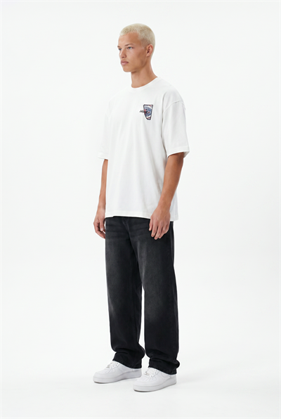 Erkek Itsbyzey Nakış Detaylı Oversize T-Shirt Ekru