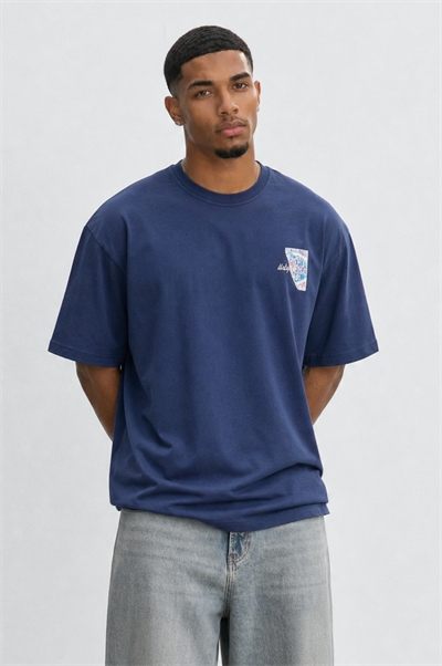 Erkek Itsbyzey Nakış Detaylı Oversize T-Shirt Lacivert