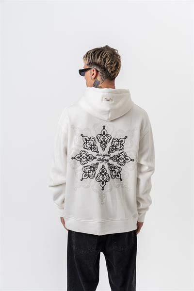 Erkek Itsbyzey Nakışlı Kapüşonlu Oversize Hoodie Ekru