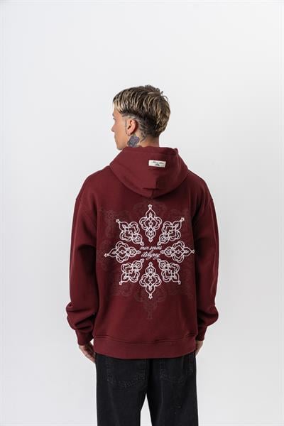 Erkek Itsbyzey Nakışlı Kapüşonlu Oversize Hoodie Bordo