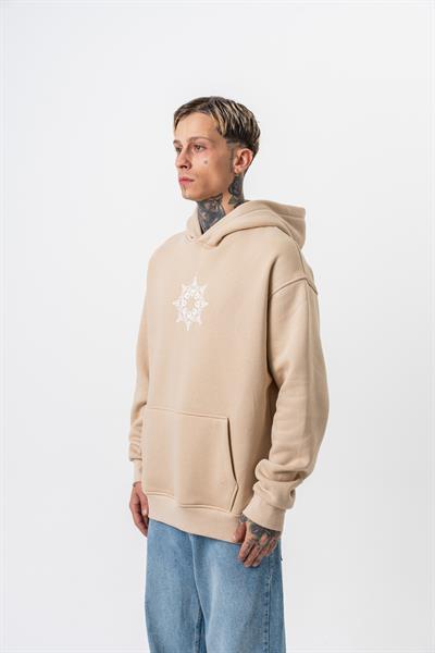 Erkek Itsbyzey Nakışlı Kapüşonlu Oversize Hoodie Bej