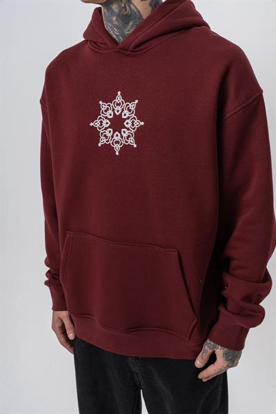 Erkek Itsbyzey Nakışlı Kapüşonlu Oversize Hoodie Bordo