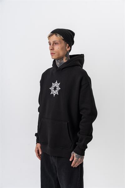 Erkek Itsbyzey Nakışlı Kapüşonlu Oversize Hoodie Siyah